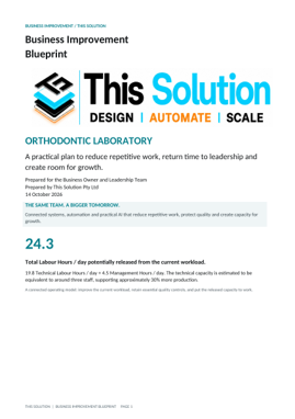 Example Business Improvement Blueprint report cover for an orthodontic laboratory.