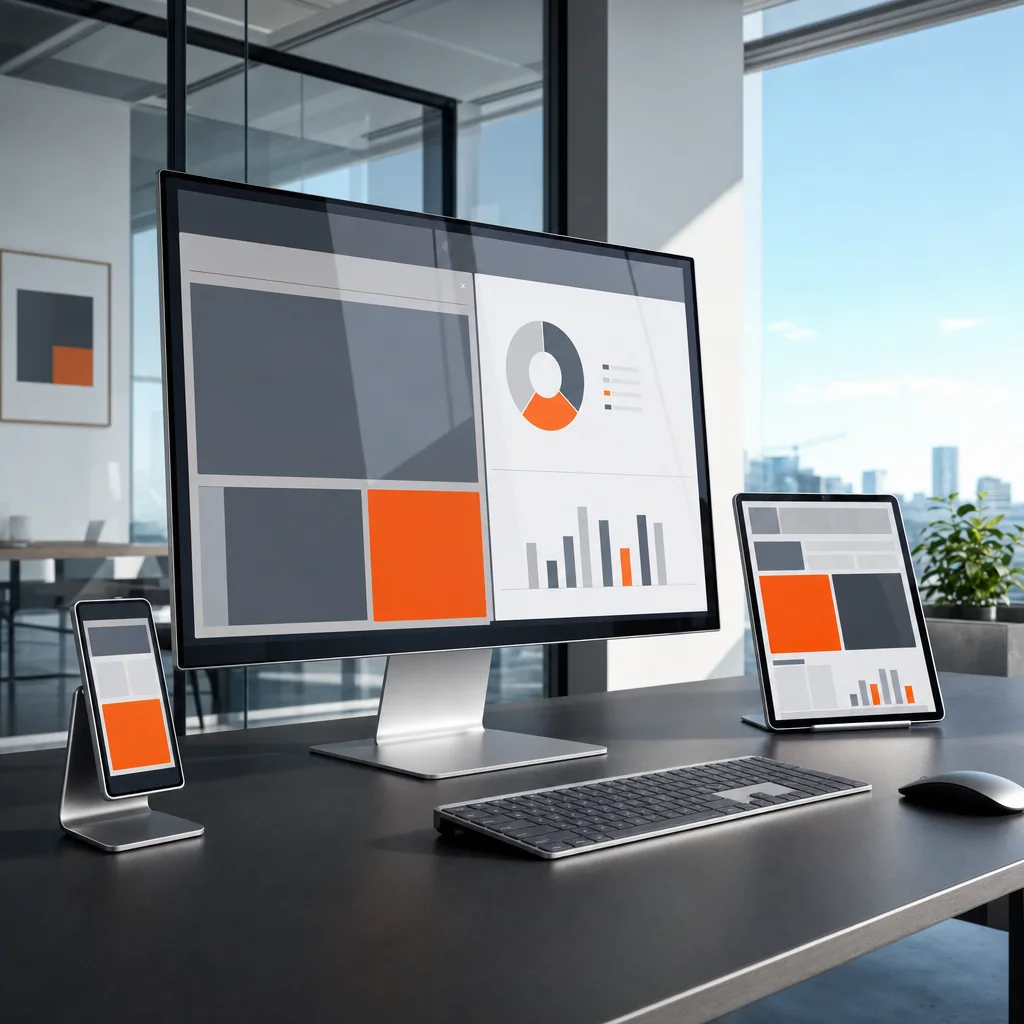 A coherent business application presented across a desktop, tablet and phone
